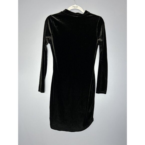 Aria Dress Womens M Black Velvet Long Sleeve Bodycon Mock Neck Witchy Romantic - Picture 8 of 12